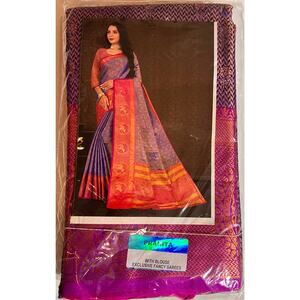 Pranita Silk Saree Purple Pink Gold Saree Peacock Border Wedding Party W/ Blouse